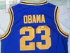 Ed NCAA Heren Vintage Basketbal Jerseys College 23 Barack Obama Punahou High School Jersey Blauw Wit Shirts S-2XL