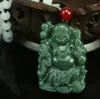 Pendant Necklaces Natural Hand-carved Chinese Hetian Jades - Green Carved Buddha Lucky Amulet Pendants Necklace