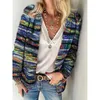 Kvinnors stickor långärmad avslappnad randig ytterkläder Kadigan Cadigan Multicolor Open Front Knit Sweaters Coat H9