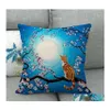 Pillow Case Cherry Blossoms Printing Lovely Cat Pattern Flax Fashion Cushions Cases Home Decoration 4 2Jw J2 Drop Delivery Garden Te Otzpr