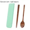 Flatware Sets 2PCS/cutlery Set Wooden Spoon Chopsticks With Box Student Cutlery Travel To Work Outdoor Portable Kitchen Supplies
