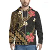 Heren hoodies samoa tatoeage met plumeria print volledige ritssluiting sweatshirt aangepast logo geprint oversized mannen casual pullovers met lange mouwen