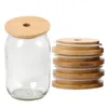 Tampas de tampa de bambu UPS 70 mm 86mm copos reutilizáveis ​​jarra de pedreiro com orifício de palha e selo de silicone