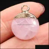 Arts And Crafts Delicate Natural Stone Charms Round Rose Quartz Lapis Lazi Turquoise Opal Pendant Diy For Bracelet Necklace Earrings Dht6D