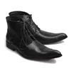 Men Leather Boots Black Autumn Winter Pointed Toe Lace-up Botas Hombre Fashion Designer's Ankle Boots Sapatos