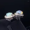 Saplama Küpe Güzel Doğal Opal Kadınlar için Gümüş 925 Sterling Sliver Platinum Kaplama Kalp Düğün Gün mücevher