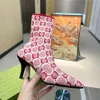 Laarzen luxe ontwerp dames laarzen mode g bloemen geprinte elastische stof over het knieschiet runway hacker project aria gebreide stiletto