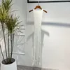 Robes décontractées Solide Noir Blanc Armée Vert Côté Split Sans Manches Shealth Midi Robe En Tricot 2022 Été Femmes Vêtements De Mode