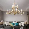 Chandeliers LED Chandelier For Living Room Bedroom Dining Kitchen Ceiling Pendant Lamp Nordic Retro Crystal Gold Candle Hanging Light
