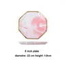 Plates Gold Inlay Plate Nordic Style Tableware Pink Ceramic Steak Salad Dessert Dish Dinner Dinnerware Set