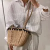 Abendtaschen Mode Rattan gewebte harte Strohtasche Frauen solide einfache Kordelzug Schulter Frau koreanischen Stil Pastoral Umhängetasche 2022