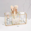 Storage Boxes Makeup Brush Box Transparent Glass Cosmetic Brushes With 3 Slots Compartments