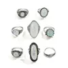 Vintage Antiek Zilver Kleur Ringen Sets Kleurrijke Opaal Kristal Steen Carve voor Vrouwen Mannen Bohemian Jewelry249j
