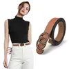 Ceintures Design De Mode Femmes Simple Double Rond En Alliage D'or Boucle Ceinture Multicolore Haute Qualité Bracelet En Cuir Jeans Robe Ceinture