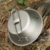 Bowls Pure Titanium Bowl With Foldable Handle For Outdoor Camping Hiking Backpacking Picnic Lightweight BBQ Tableware Tools