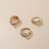 Clear Crystal Kamienna Pierścień stawów liściowych Charms Gold Colro Alloy Metal for Women Men Men Bohemian Jewelry 3pcs/Sets