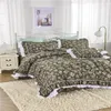 Beddengoed sets pastorale prinses kanten ruches bloemen borduren rok set katoen ropa de cama kussen kussen dekbedovertrekparuur verlicht