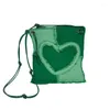 이브닝 백 y2k 지갑 파우치 여성용 빈티지 디자인 미니 크로스 바디 스티칭 그린 하트 핸드백을위한 작은 어깨 가방