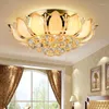 Plafonniers fleur de Lotus lumière moderne avec abat-jour en verre lampe dorée pour salon chambre lampara De Techo Abajur