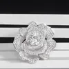 Luxury Crystal Flower Brooches for Women Silver Color Plant Corsage Clothing Pin Suit Accessories Wedding Jewelry Gift