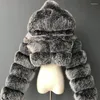 Kvinnors p￤ls S-8XL Fashion Hooded Faux Coats Women Winter Warm Furry Hight Quality Overcoat Elegant Plush Crop Jackets Femme