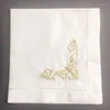 Bow Ties Set Of 12 Handkerchiefs Table Napkins White Hemstitched Linen Fabric Cloth Dinner Napkin Gold Embroidery Floral 18x18/20x20-inch