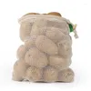 Storage Bags Reusable Vegetable Washable Cotton Mesh Wooden Buckle Drawstring Eco String Bag Shopping Kitchen Organizer