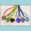 Pendant Necklaces Fashion Glass Heart Shape Flower Necklace Wholesale 6Pcs Handmade Mixed Color Murano Lampwork Drop Delivery Jewelr Dhvux