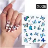 Stickers Decals Nail Butterfly Transfer Charms Spring Summer Water Sticker For Nails Sliders Flower Leaf Image Tattoo Decal Decora Dhf4B