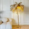 フロアランプノルディックダチョウの羽LEDランプ樹脂銅リビングルームの家の装飾スタンディングライト屋内照明ベッドルームベッドサイド
