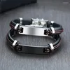 Bangle Fashion Men's lederen armband Europa en Amerika zwart roestvrij staal mannelijk geschenk