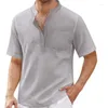 Magliette da uomo Estate Casual Top Solid Uomo T-shirt bianca Camicia da taschino a maniche corte Camicette da uomo in lino di cotone Streetwear 2022