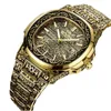 腕時計高級メンズ腕時計クォーツ男性時計エンボスパターンステンレス鋼時計バンドレロジオ Masculino 女性