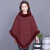 Manteau Cape Poncho en Faux Rex pour femme, épais et chaud, pull à la mode, automne-hiver, enveloppe, vêtements d'extérieur