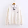Set di abbigliamento 2022 maglione da donna autunno inverno stile college giapponese pullover JK con scollo a V allentato bianco