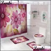 Bath Mats Floral Mat And Shower Curtain Flannel Bathroom Set Absorbent Carpet Nonslip Toilet Foot Drop Delivery Home Garden Accessori Ott8X