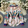 Women's Blouses TSXT Autumn Fashion Retro Chain Flower Print Lapel Single Breasted Loose And Comfortable Temperament Long Sleeve Shirt