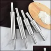 Rolling Pins Pastry Boards Stainless Steel Dough Flattening Flour Pole Roller Convenient Kitchen Accessories Rod Smooth Home Baker Otn3Q