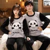 Men's Sleepwear Autumn Winter Thick Warm Flannel Pajama Set For Lovers Coral Velvet Suit Panda Pyjamas Lounge Homewear Home Clothes