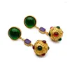 Boucles d'Oreilles Pendantes JBJD Vintage Boule Ronde Strass Plaqué Or Art Bijoux Costume