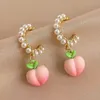 Fresh Simulation Pink Peach Dangle Earrings for Women Fashion Cute Contracted Pearl Fruit Earring Girl Accessories Jewelry