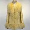 Giacca da donna in vera pelle da donna con collo in pelliccia Cappotto da donna in vera pelle di pecora