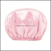 Beanie/Skull Caps Double Layer Solid Color Satin Waterproof Hat Beanie Adjustable Bath Shower Headwear Hair Care For Women Girl Drop Dhdph