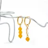 Kolczyki Dangle Fashion Turkusowe kamienie naturalne okrągłe serce koraliki wiszące dla kobiet złote stal nierdzewną Huggie Hoops Charms Jewelry
