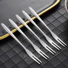 실버 스테인레스 스틸 과일 포크 작은 두 치아 샐러드 디저트 케이크 포크 Flatware 과일 아이스크림 포크 금속 야채 Prod BH8136 TQQ