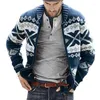 Men's Sweaters Men's Cotton Casual Cardigan Men Sweater Fashion Turn-Down Collar Zipper Male Coat Printed Quality Long Sleeve Knitted