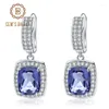Kolczyki Dangle Klejnot Balet 7.2ct Naturalny Iolite Blue Mystic Quartz Drop Classic 925 Srebrny biżuteria dla kobiet