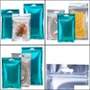 Sacs de stockage 100pcs bleu feuille d'aluminium sac transparent déchirure encoche trou de suspension biscuits imperméables bonbons pochettes d'emballage réutilisables drop deli ot5gp