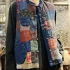 Kvinnors v￤star Autumn Winter Linen Kvinnor Vest Patchwork ￤rml￶s L￶st litter￤r vintage kvinnlig topp