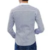 Men's Casual Shirts Blue Striped Long Sleeve Shirt Men's Single Breasted Square Collar Fashionable Slim Man